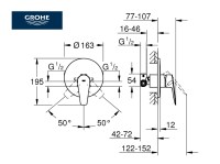 MEDIDAS MONOMANDO DUCHA EMPOTRABLE BAUEDGE GROHE